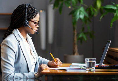 professional woman taking a call
