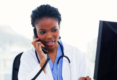 healthcare worker taking a call