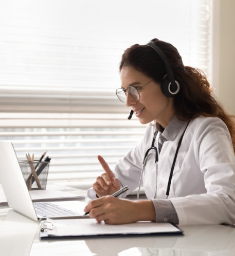 female doctor taking a call